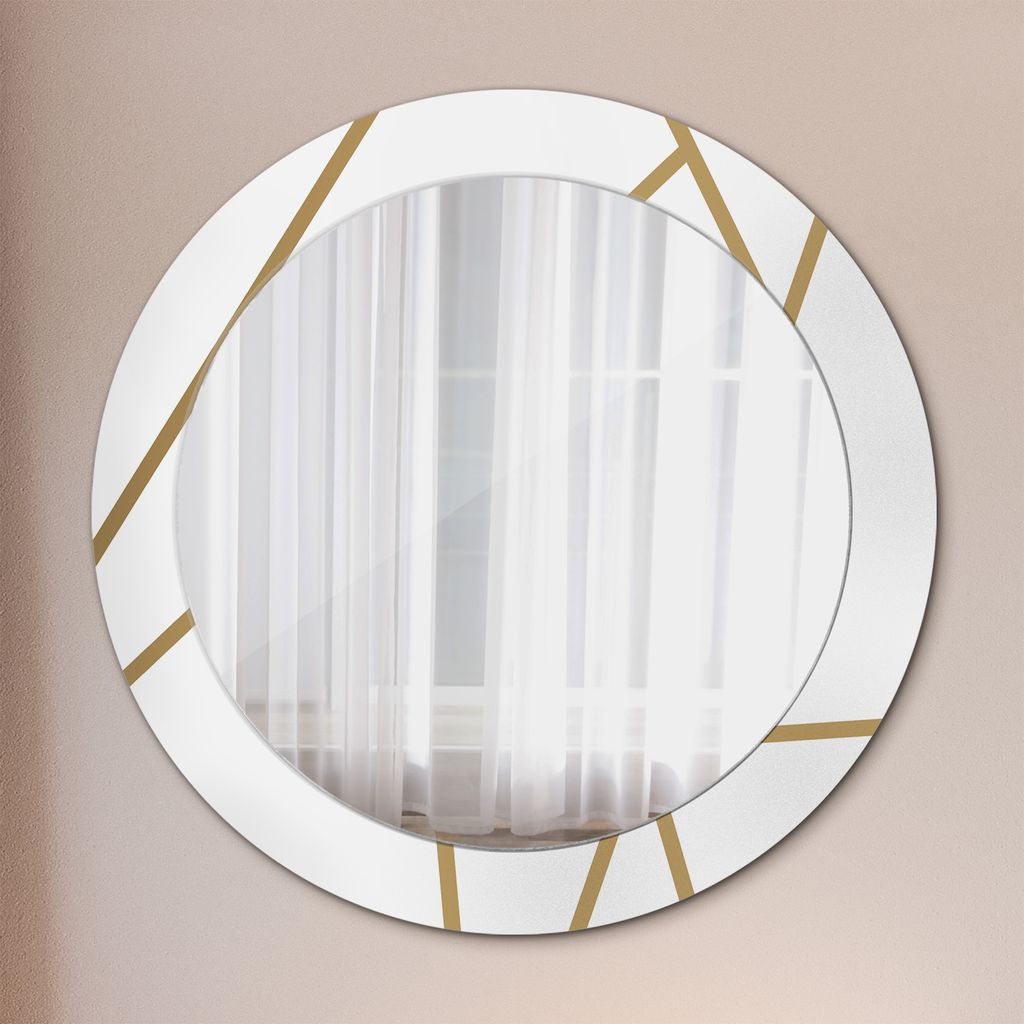 Ø70cm Spiegel - Glasrahmen mit Aufdruck - Wandspiegel Schlafzimmer - linear Komposition