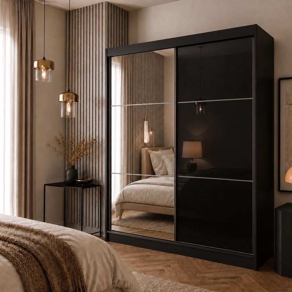 BEAUTYSOFA | Kleiderschrank 200 cm VIVA II Schwarz, Schrank Produktbild 