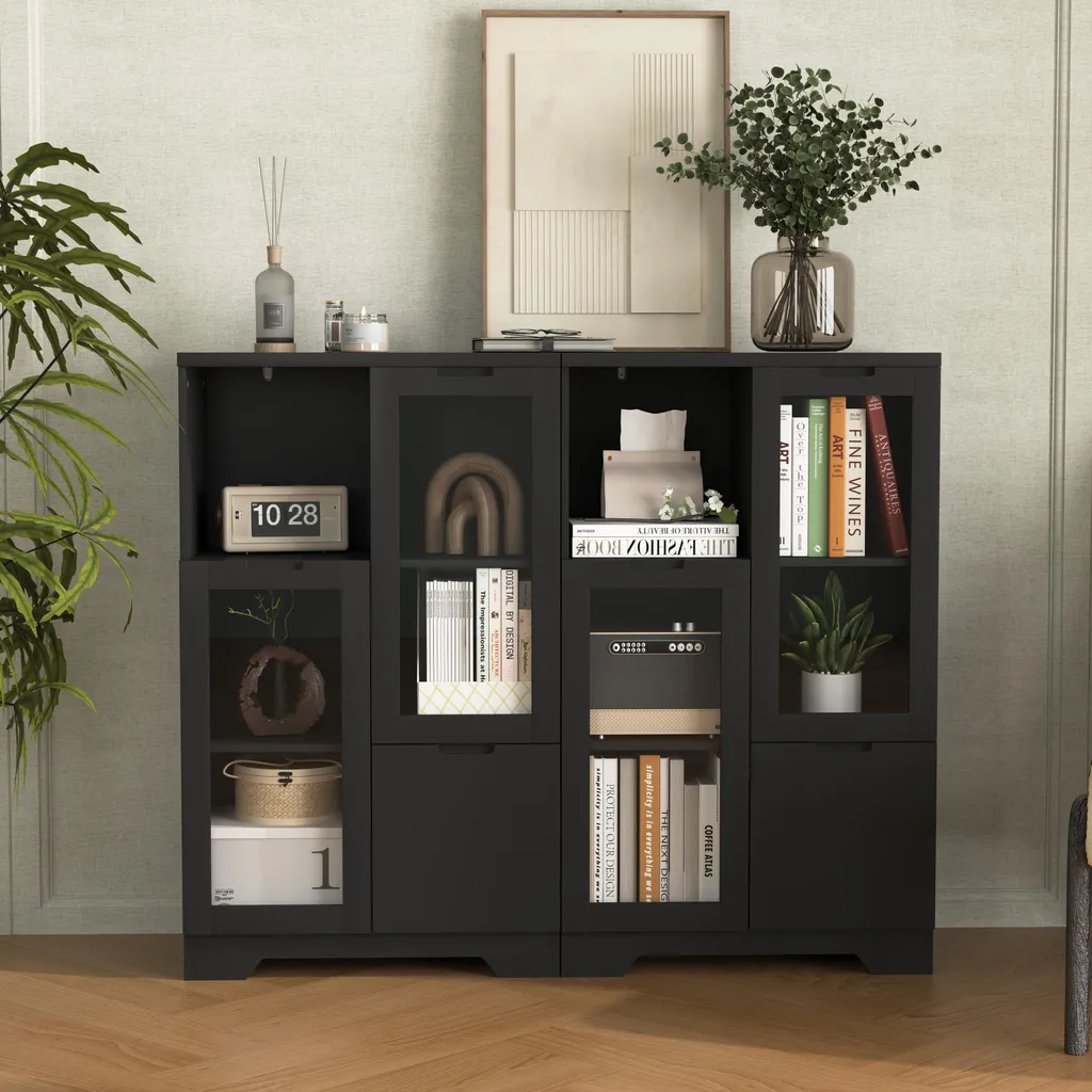 Buffet Moderne Noir MODFU : Solution de Rangement Compact en MDF 100cm - 2
