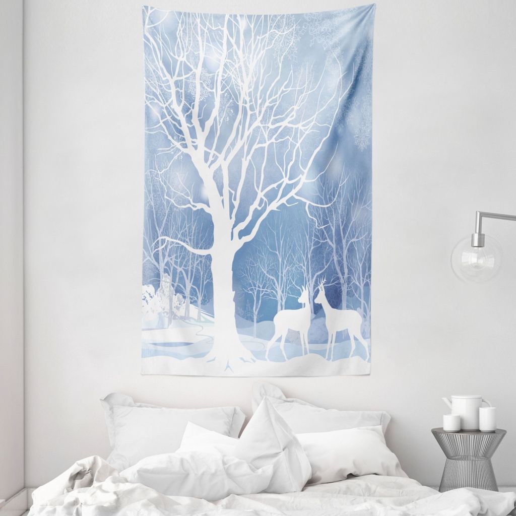 ABAKUHAUS Winter Wandteppich und Tagesdecke, Abstrakt Winter-Rotwild aus Weiches Mikrofaser Stoff Waschbar ohne Verblassen Digitaldruck, 140 x 230 ...