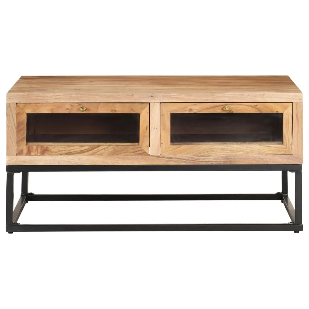 Tavolino Caffè Industriale 90x60x40 cm Legno Acacia Massello e Acciaio