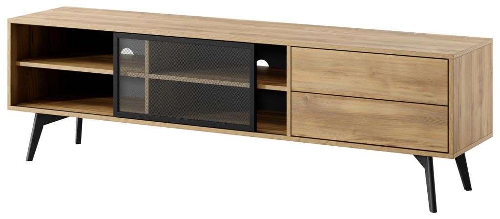 Masseno TV-Schrank VIGORE 180 cm Fernsehschrank mit 2 Schubladen und Türen TV-Lowboard für Wohnzimmer Modern 180x39x53,8 cm Eichefarben / Naturfa...