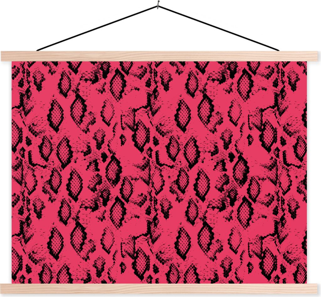MuchoWow Textilposter Schlangendruck - Rosa - Schwarz 120x90 cm mit holzfarbenen Rahmen - Magnetisch