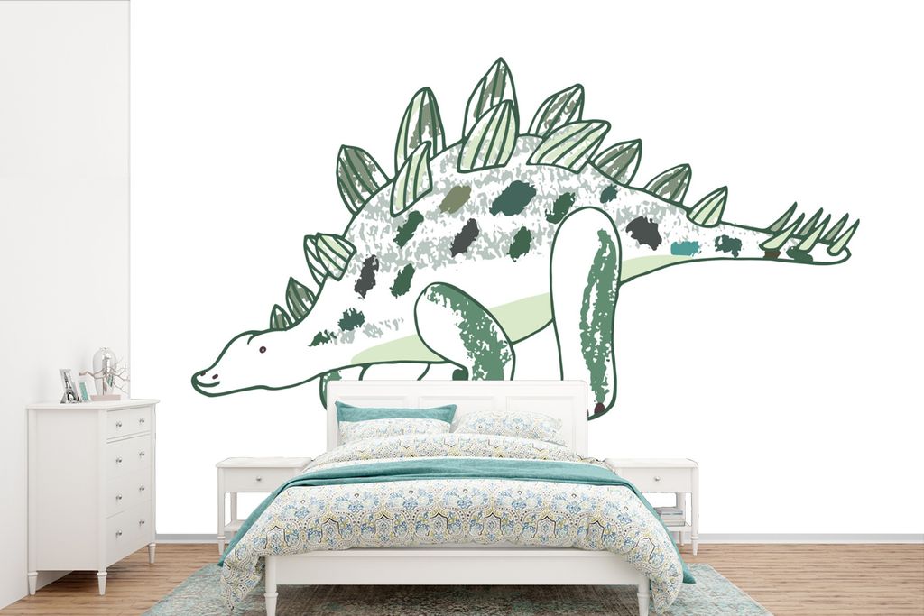 MuchoWow Fototapete für Wohnzimmer oder Schlafzimmer Wandtapete Vinyl Motivtapete Kinderzimmer - Dinosaurier - Stegosaurus - Junge - Mädchen - ...