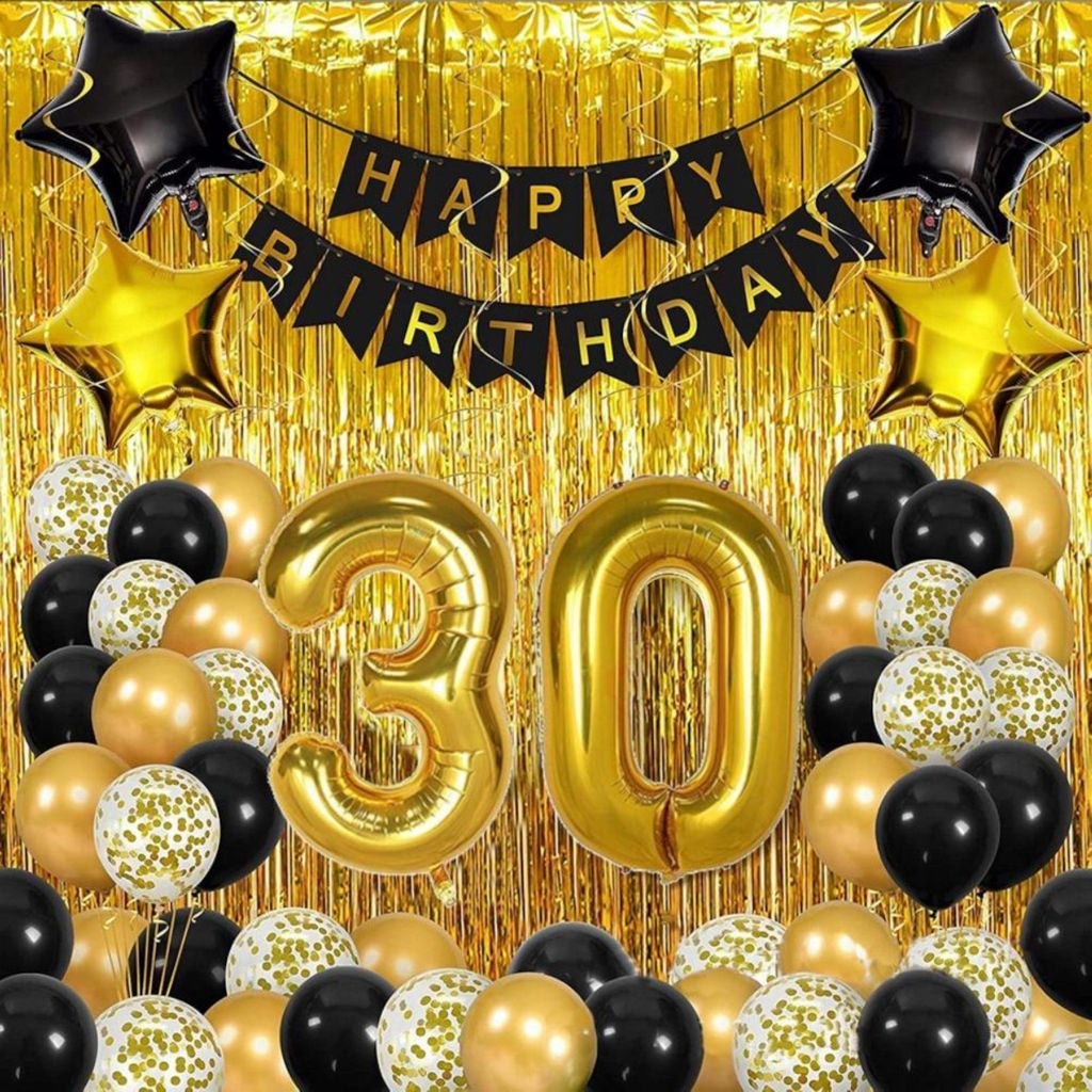 Set di decorazioni - Palloncini - 30° compleanno - Oro e Immagine del prodotto 