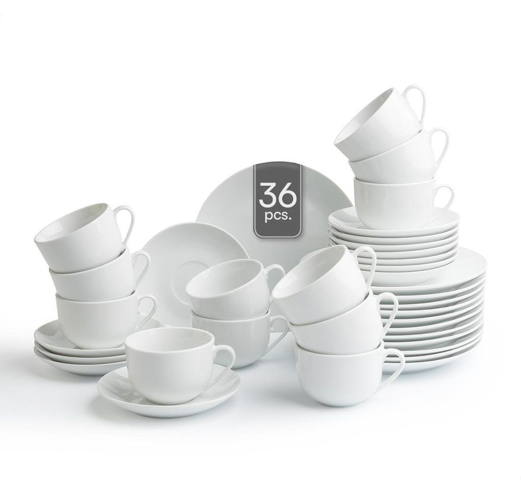 Kaffeeservice - Weiß - für 12 Personen - Porzellan - 36-teilig