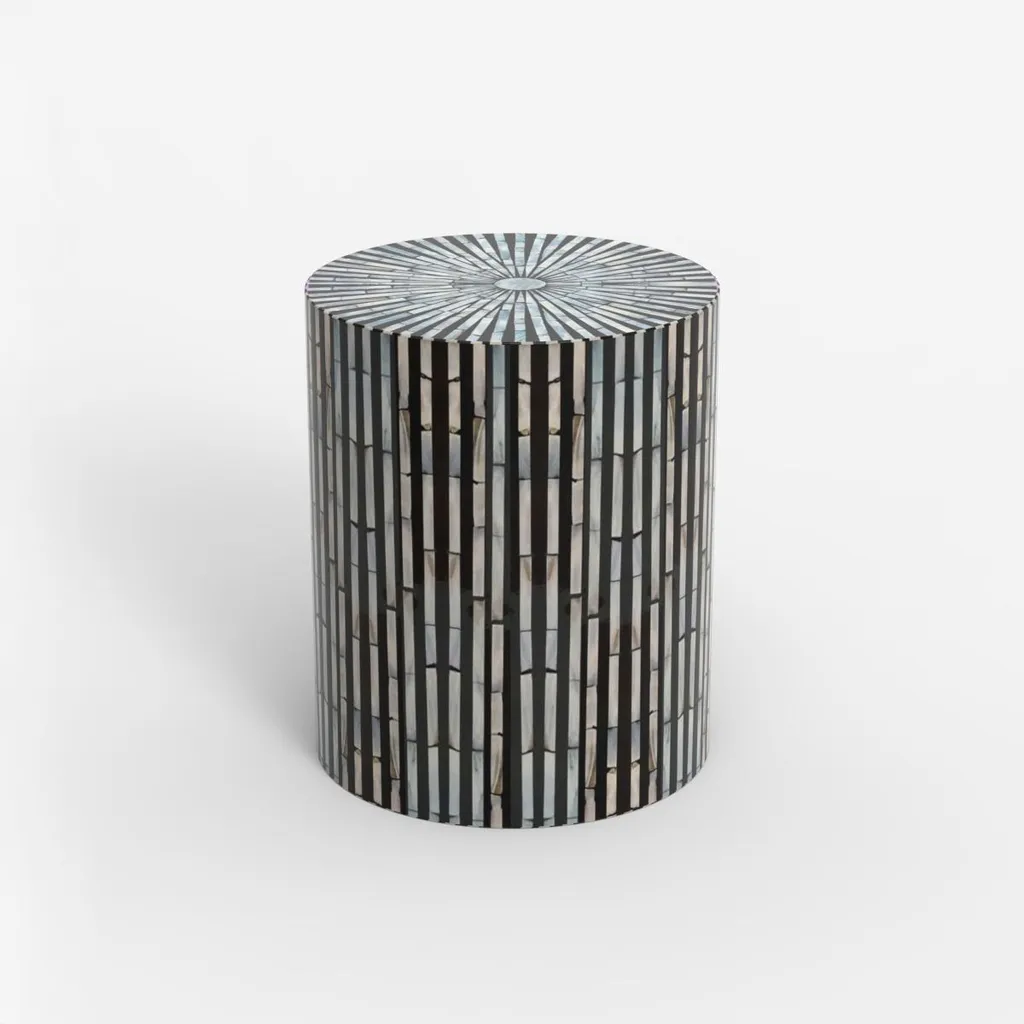 Table Basse Cylindre Salon Ulan en Nacre pour une Décoration Sophistiquée
