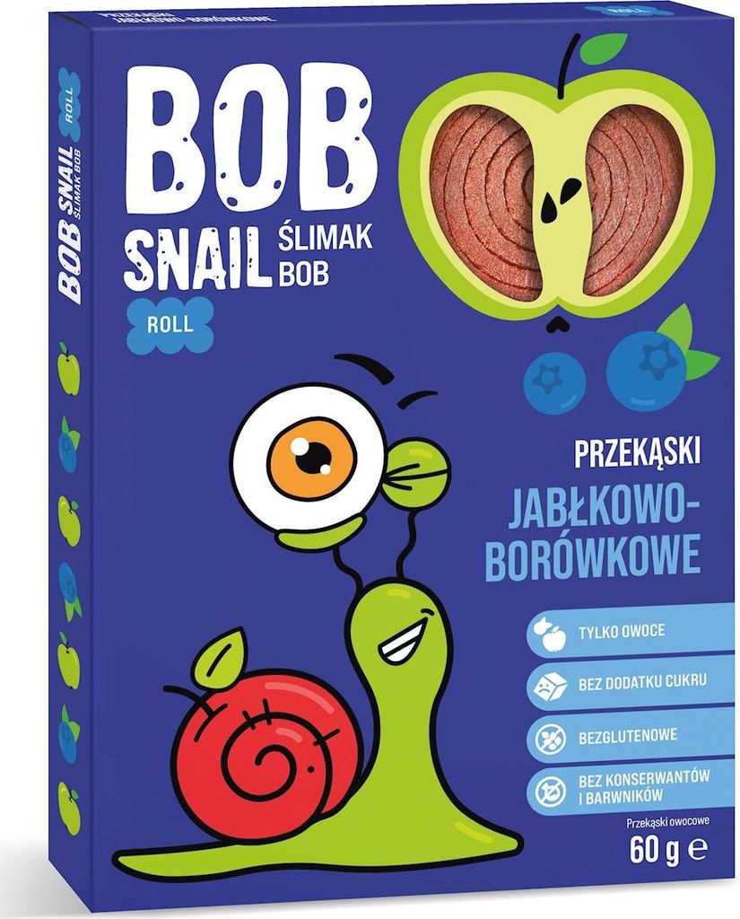 PRZEKĄSKA ROLL JABŁKO - BORÓWKA BEZ DODATKU CUKRÓW BEZGLUTENOWA 60 g - BOB SNAIL