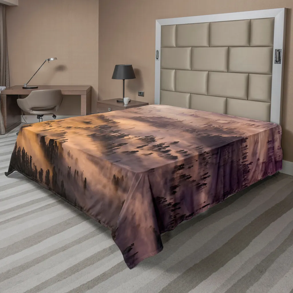 Drap Plat Décoratif Motif Nature 260x228 cm en Tissu Douceur Jaune et Brun