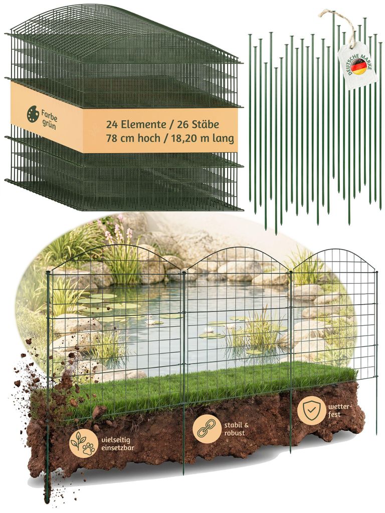 Zaun Gartenzaun Steckzaun Teichzaun für Garten Teich 24 Produktbild 
