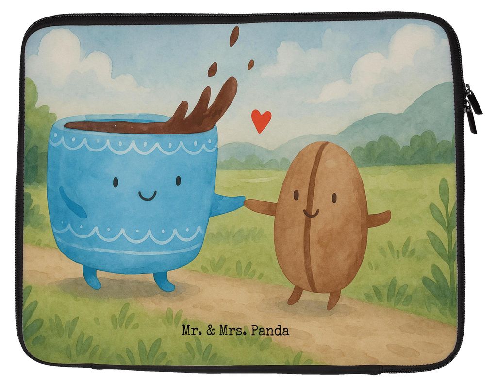 Mr. & Mrs. Panda Laptophülle Kaffee Bohne Design 20 x 28 cm - Weiß - Geschenk, Genuss, Glück, Zufriedenheit, Kaffeebohne, Laptop Tasche, Hülle,...