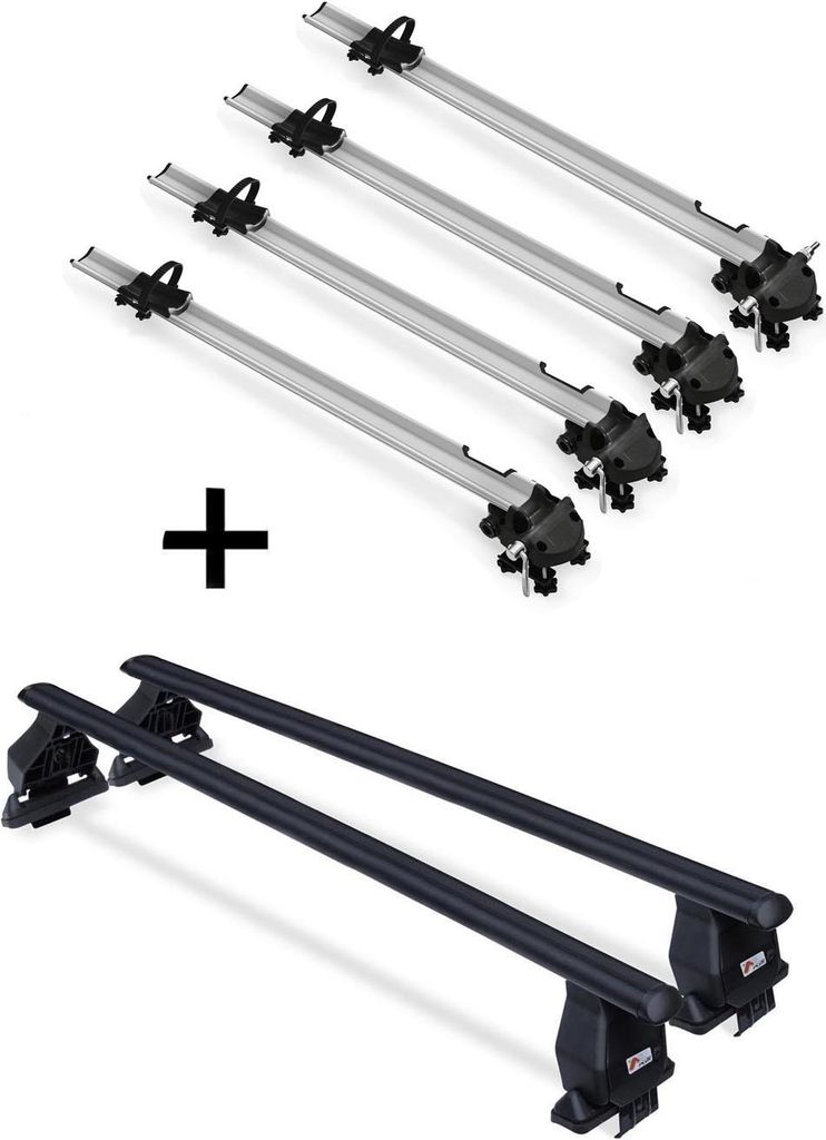 4x Fahrradträger Bike Pro + Dachträger Menabo Tema Stahl kompatibel mit für Mercedes E-Klasse (W210 4Türer) 1995-2002