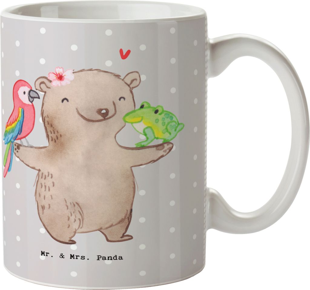 Mr. & Mrs. Panda Kaffeetasse Tierwirtin Herz - Grau Pastell - Geschenk, Schweine, Bäuerin, Pott, milchkaffeetasse, Landwirtin, Bauernhof, Tiere, T...