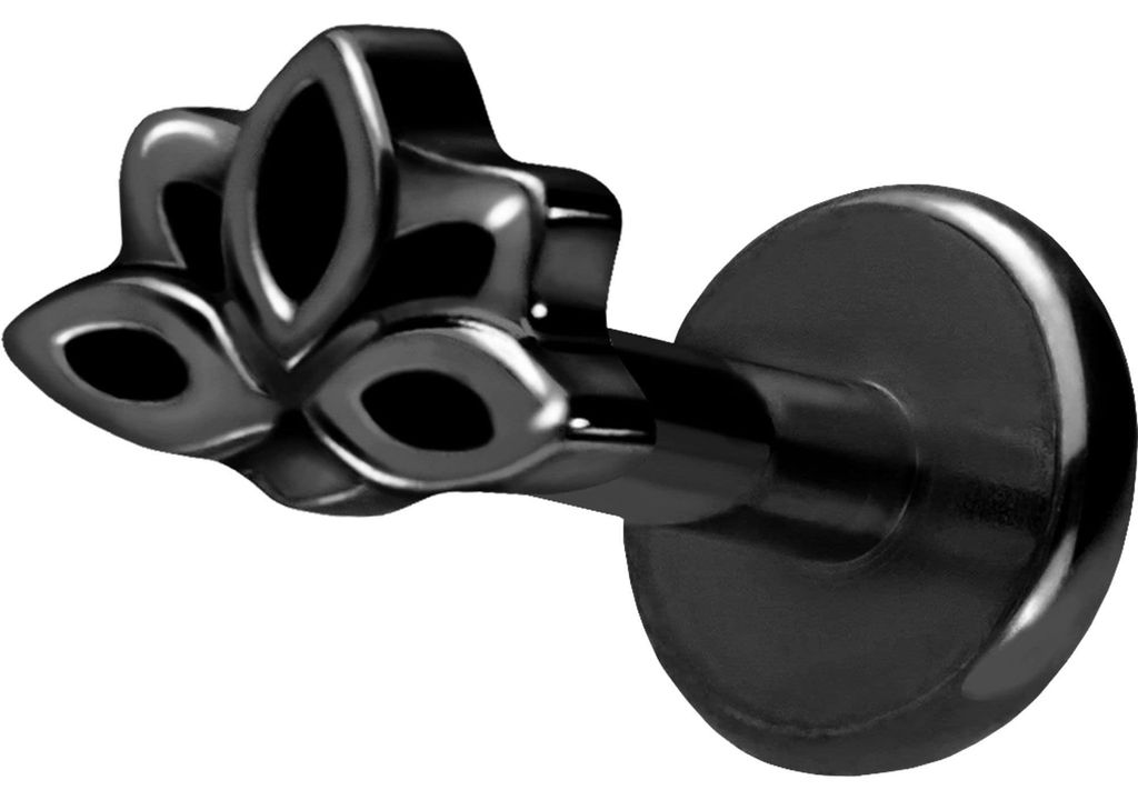 Ohrpiercing, Nasenpiercing Titan Labret mit Push Fit LOTUSBLÜTE Schwarz Stablänge: 6mm | Stabstärke: 1,2mm