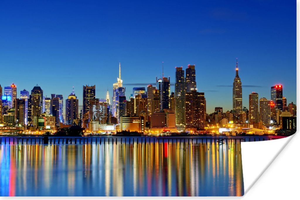 MuchoWow Poster Die Skyline von New York bei Nacht 30x20 cm - Plakate - Print