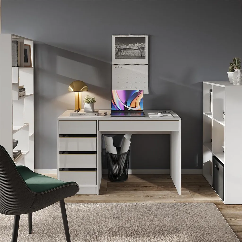 Bureau Design Blanc Haute Brillance avec Tiroirs de Rangement Vicco