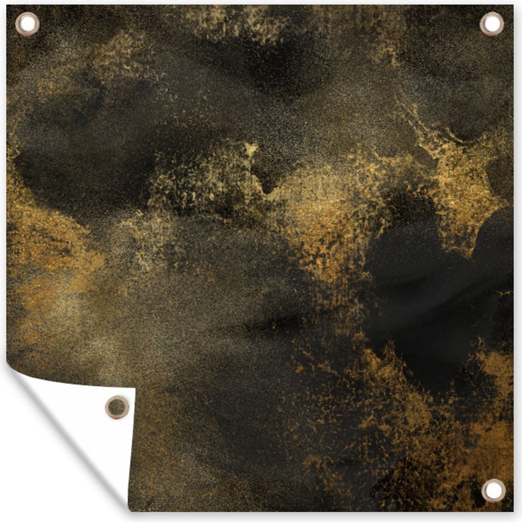 MuchoWow 50x50 cm Outdoor-Poster Gartendeko Sichtschutz Garten Poster für den Garten Gold - Schwarz - Abstrakt