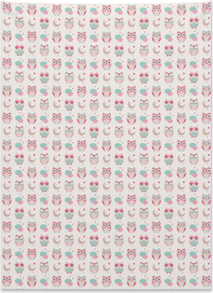 Abakuhaus Baby Wandteppich, Nachtzeit-Eulen-Mond-Spaß aus Weiches Mikrofaser Stoff Kein Verblassen Klare Farben Waschbar, 110 x 150 cm, Seafoam Ro...