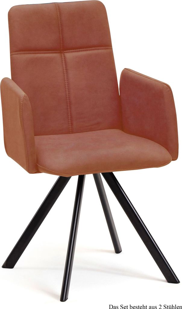Armlehnstuhl (2er-Set) Dawna 52x92x60 Schwarz/Cognac