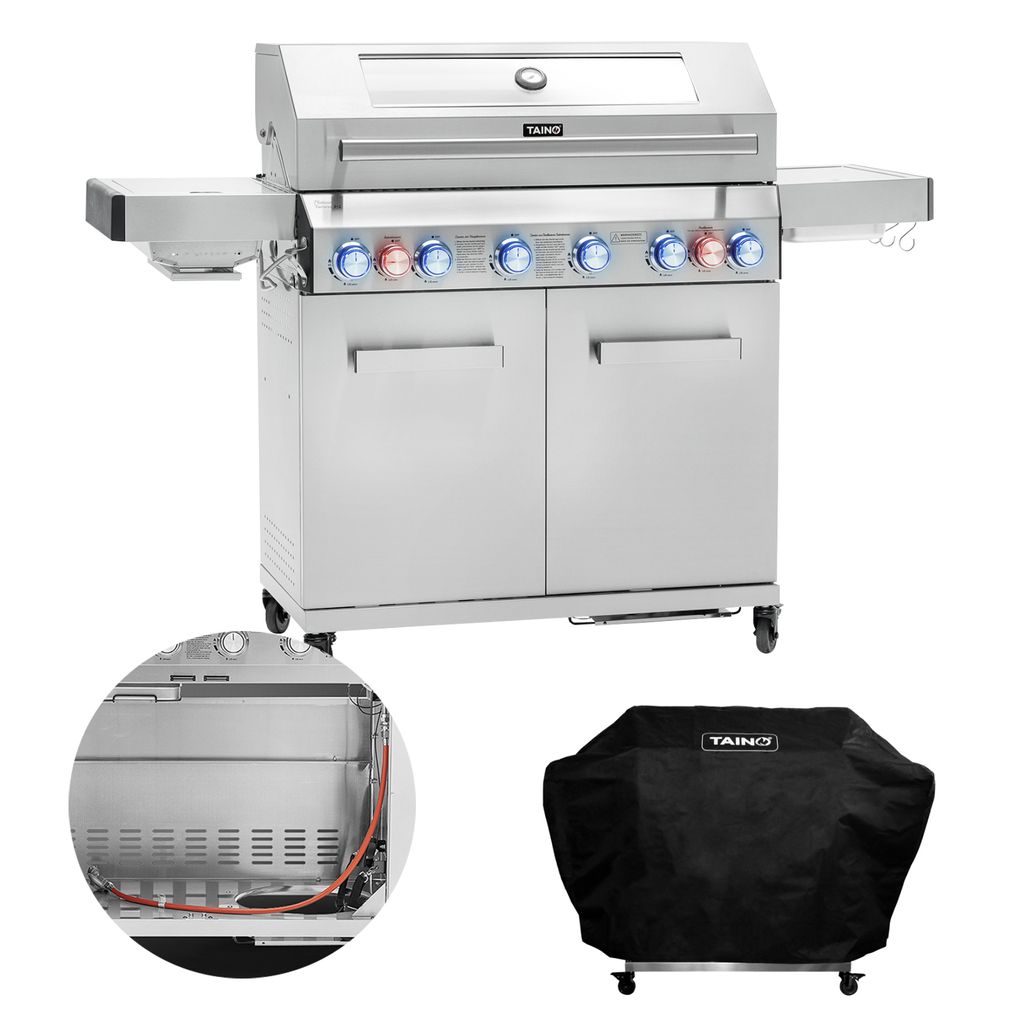 TAINO Platinum YAMARA 6+2 Gasgrill Set Edelstahl 6 Brenner Keramik Sear-Burner Keramik Backburner Piezo-Zündung Abdeckhaube