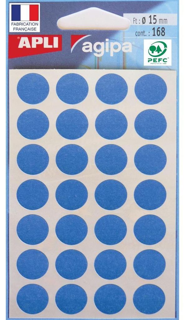 Agipa - runde Etiketten im Etui, Durchmesser 15 mm, blau, Produktbild 
