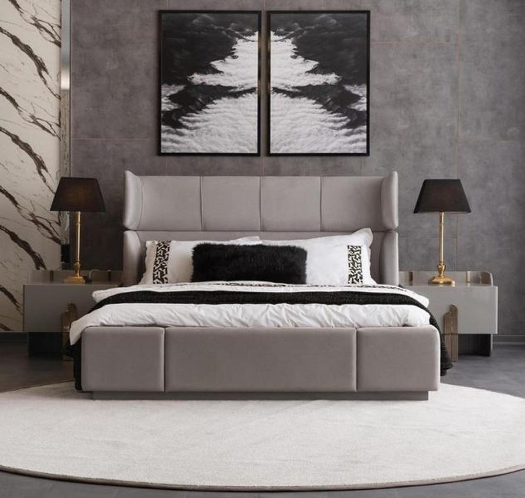 Schlafzimmer Komplett Bett Doppelbett Polsterbett Nachttische Edelstahl