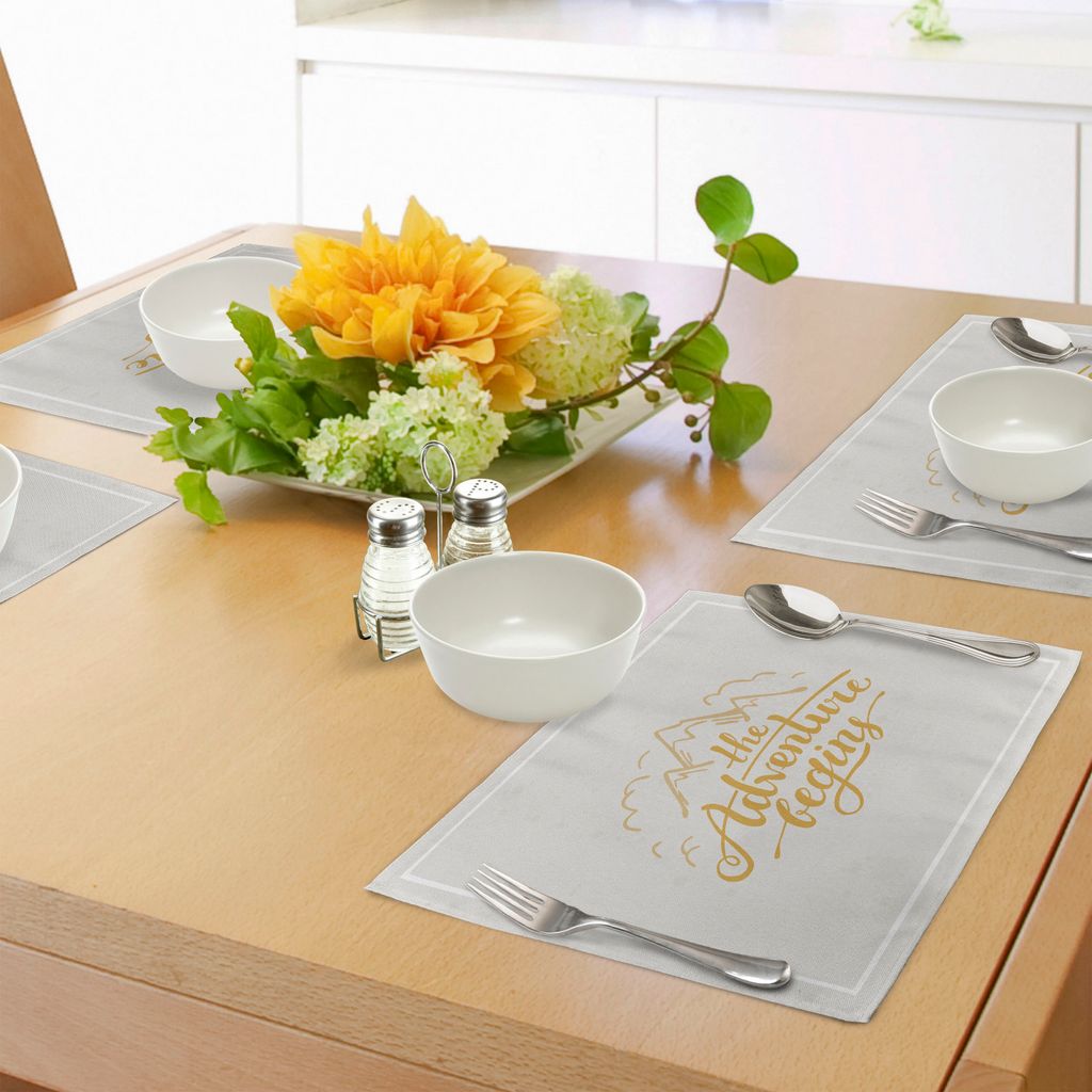 ABAKUHAUS Abenteuer Platzmatten, Vibrant Mountain View und das Abenteuer beginnt Zitat Reisen Hand gezeichnet, Tiscjdeco aus Farbfesten Stoff für ...