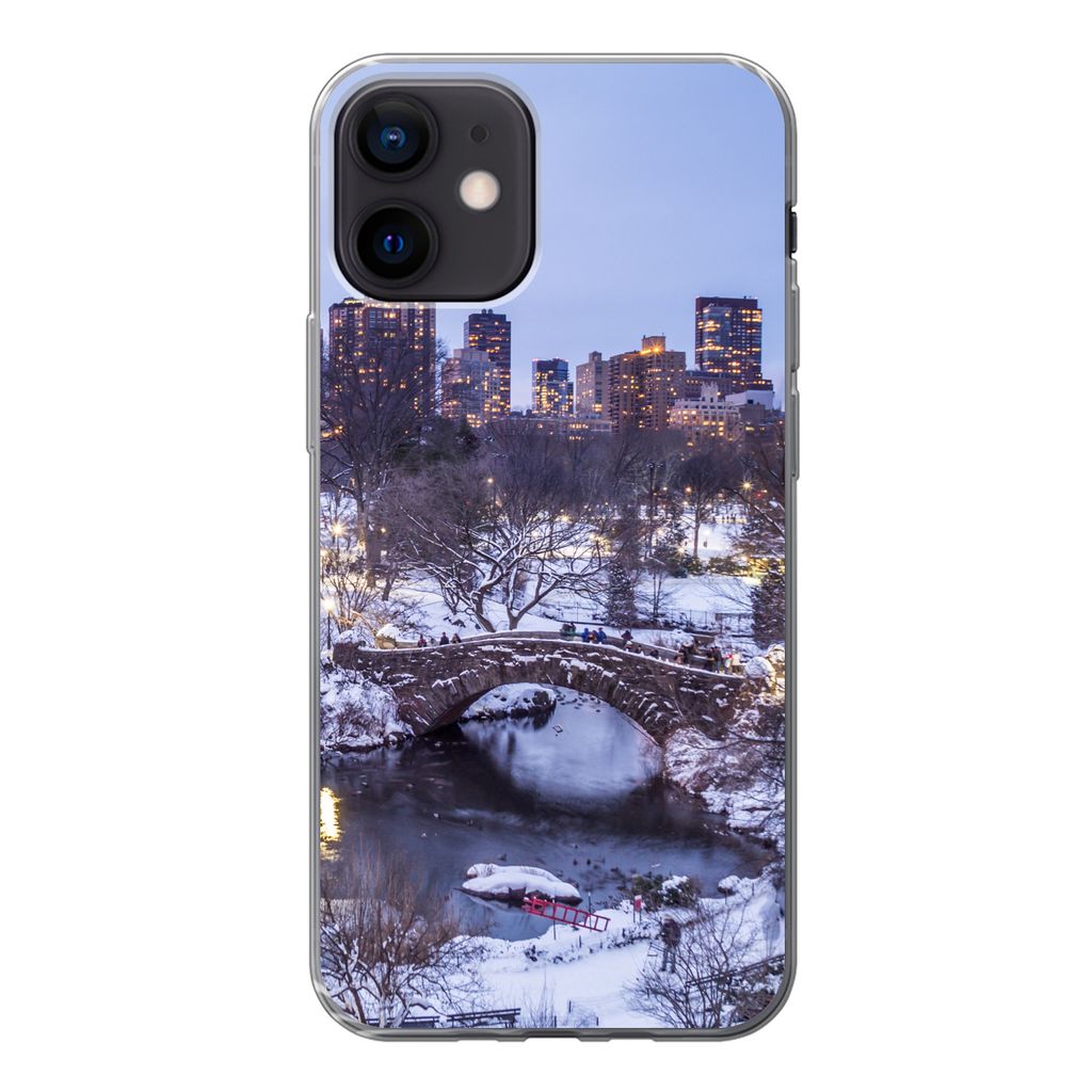 MuchoWow Handyhülle Schutzhülle Hülle für iPhone 12 New York - Central Park - Winter Silikon Softcase Handy Hülle - Schutzhülle