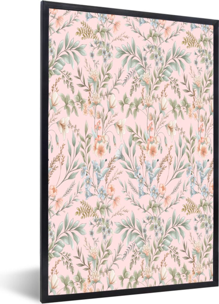 MuchoWow MuchoWow Gerahmtes Poster Blumen - Pastell - Vintage 60x90 cm - Poster mit zchwarzem Bilderrahmen - Kunst