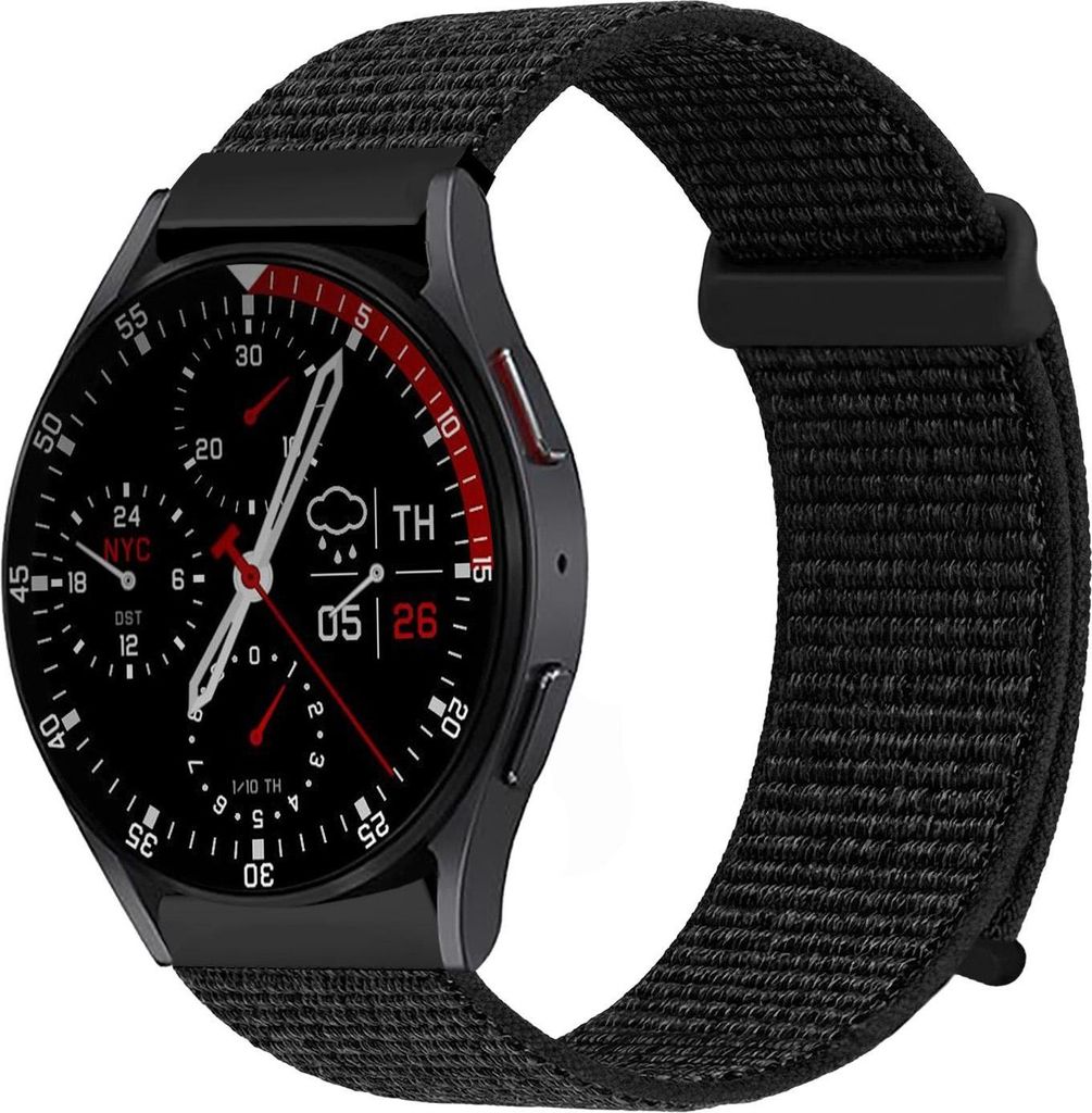 Smartwatch Armband für Samsung Galaxy Watch7 44mm Nylon Textil Band Ersatzband Wechselband Klettverschluss flexibel atmungsaktiv Schwarz