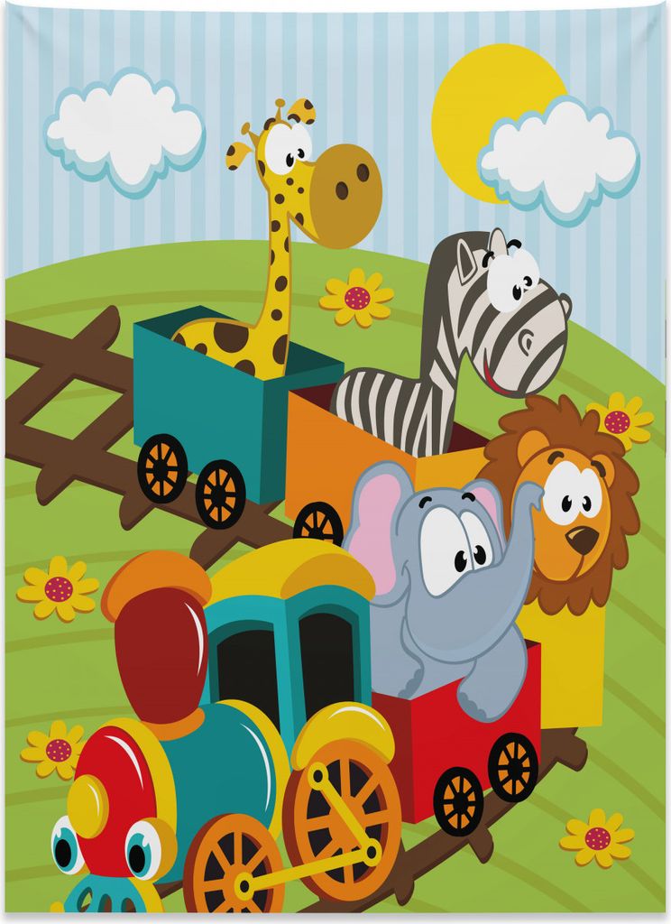 Abakuhaus Tier Wandteppich, Safari Wilde Tiere aus Weiches Mikrofaser Stoff Kein Verblassen Klare Farben Waschbar, 110 x 150 cm, Mehrfarbig