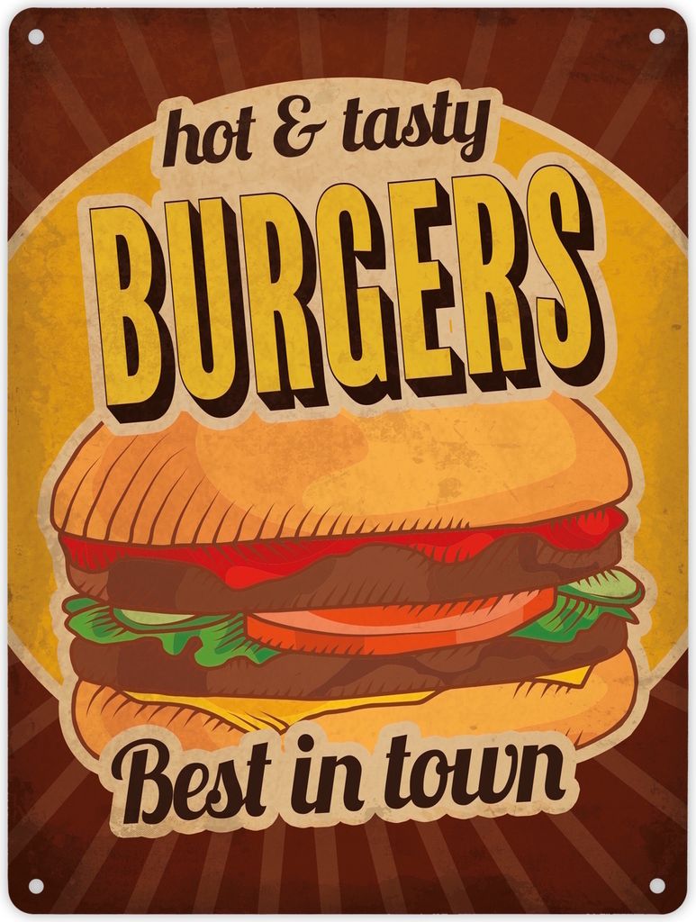 Metallschild XL mit American Diner Classics - Burgers Motiv Schild Blechschild
