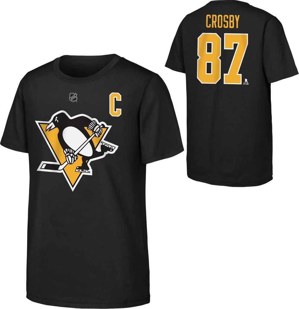 OUTERSTUFF Flat N&N NHL Junior T-Shirt, Schwarz, Pittsburgh Penguins, Größe: L, Sidney Crosby, 14-16 Jahre