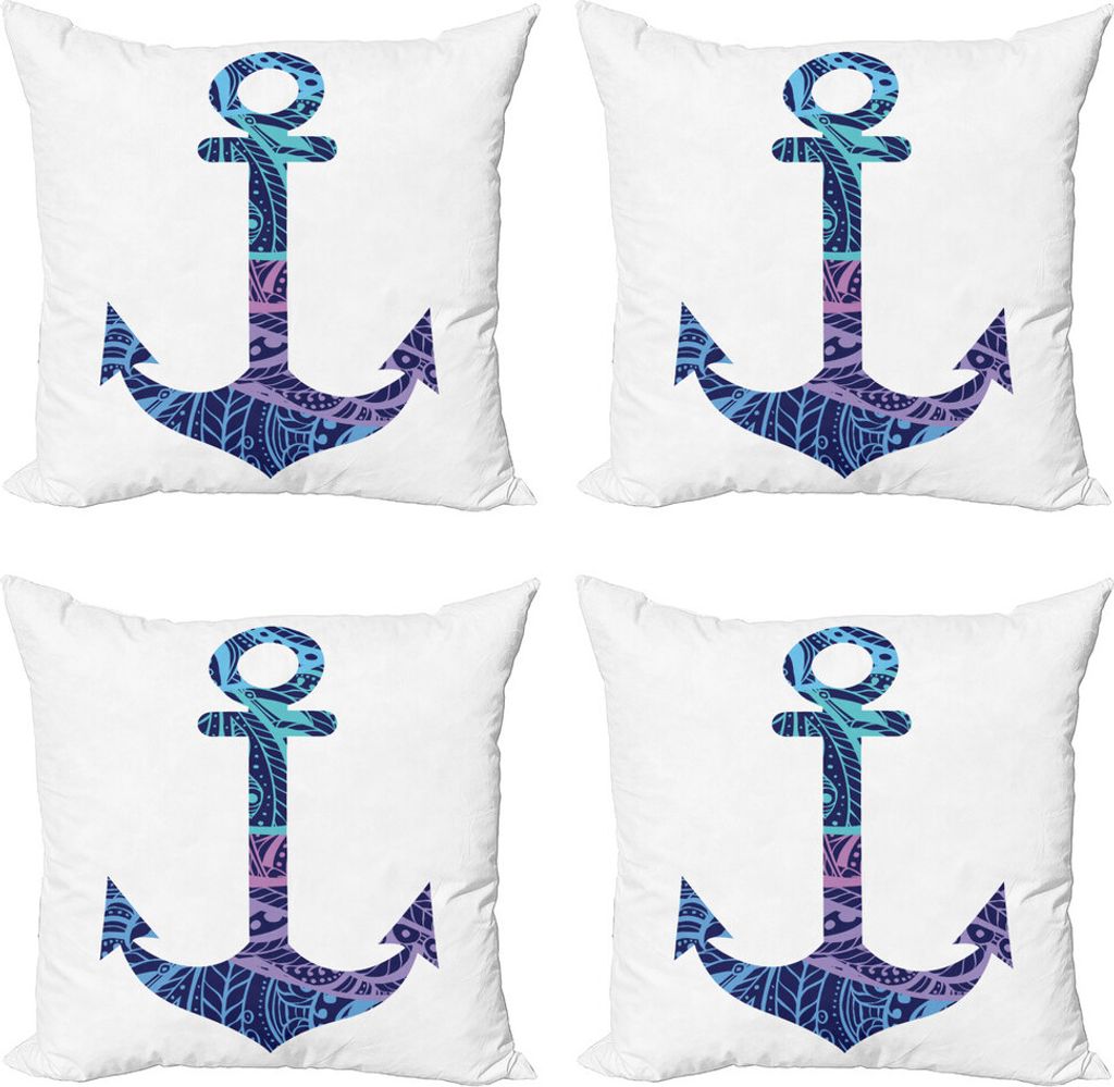 ABAKUHAUS Anker Kissenbezug Set (4 Stück), Anker Bild Sea Marine, Moderner Doppelseitiger Digitaldruck, 60 cm x 60 cm, Purpur und Blau