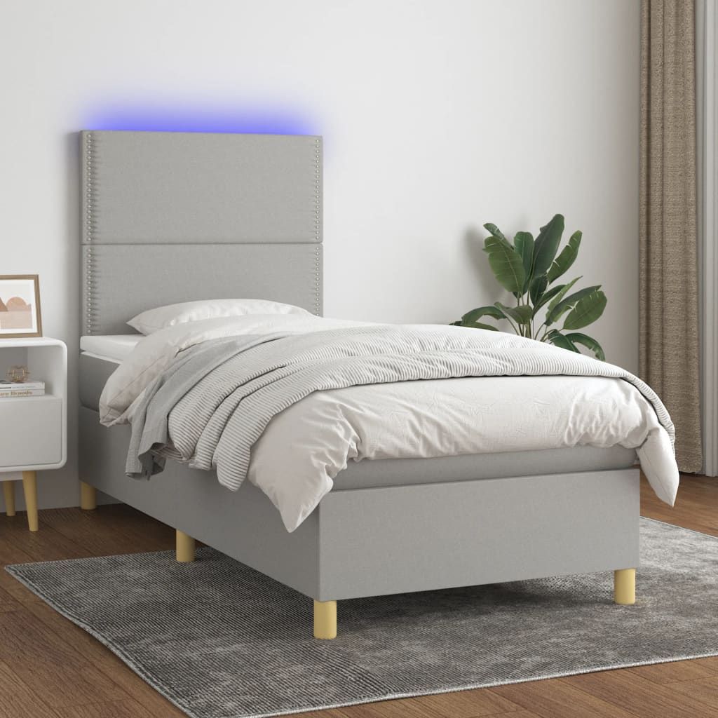 Boxspringbett mit Matratze & LED Hellgrau 90x190 cm Stoff Produktbild 