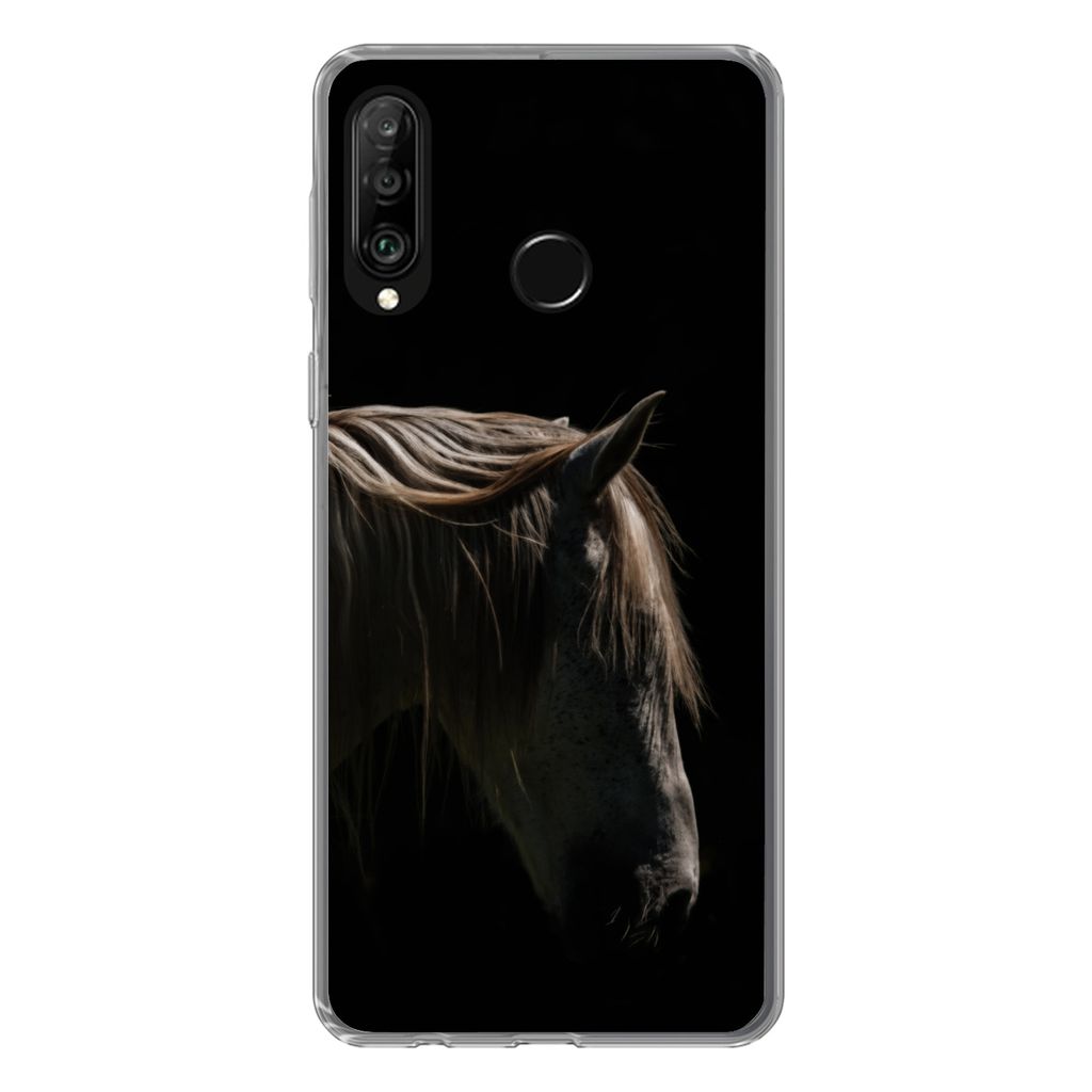 MuchoWow Handyhülle Schutzhülle Hülle für Huawei P30 Lite Pferd - Tiere - Weiß Silikon Softcase Handy Hülle - Handyhülle