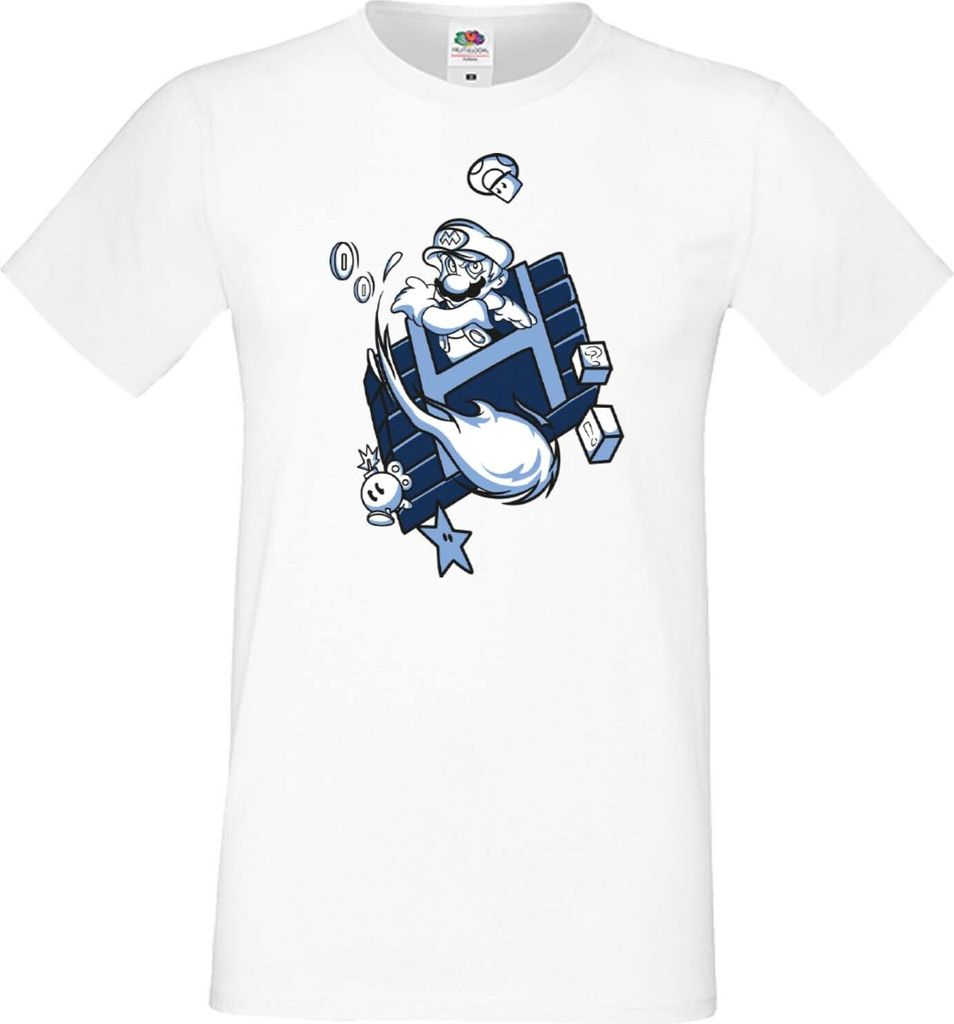 Herren T-Shirt Japan Manga Animation Comics Game Mario Fun Fire ball Var-006 Game Mario Fun Fireball, Man L / Weiß