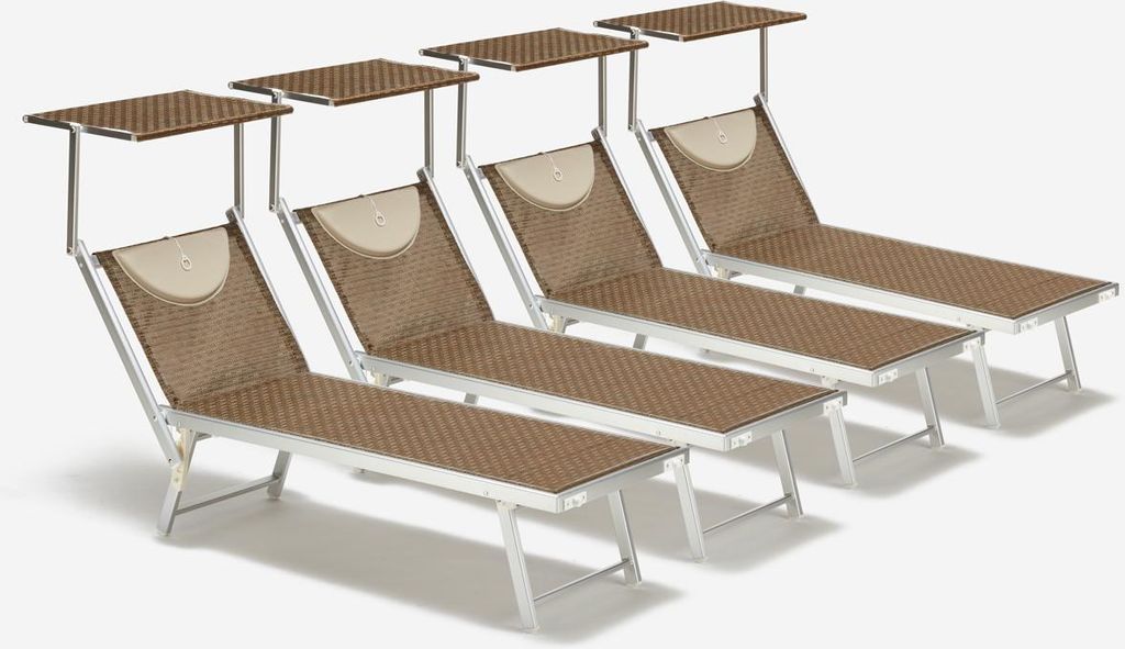 4er Set Liegestühle Strandliegen Sonnenliegen aus Aluminium Santorini Limited Edition - Moka - Braun Santorini