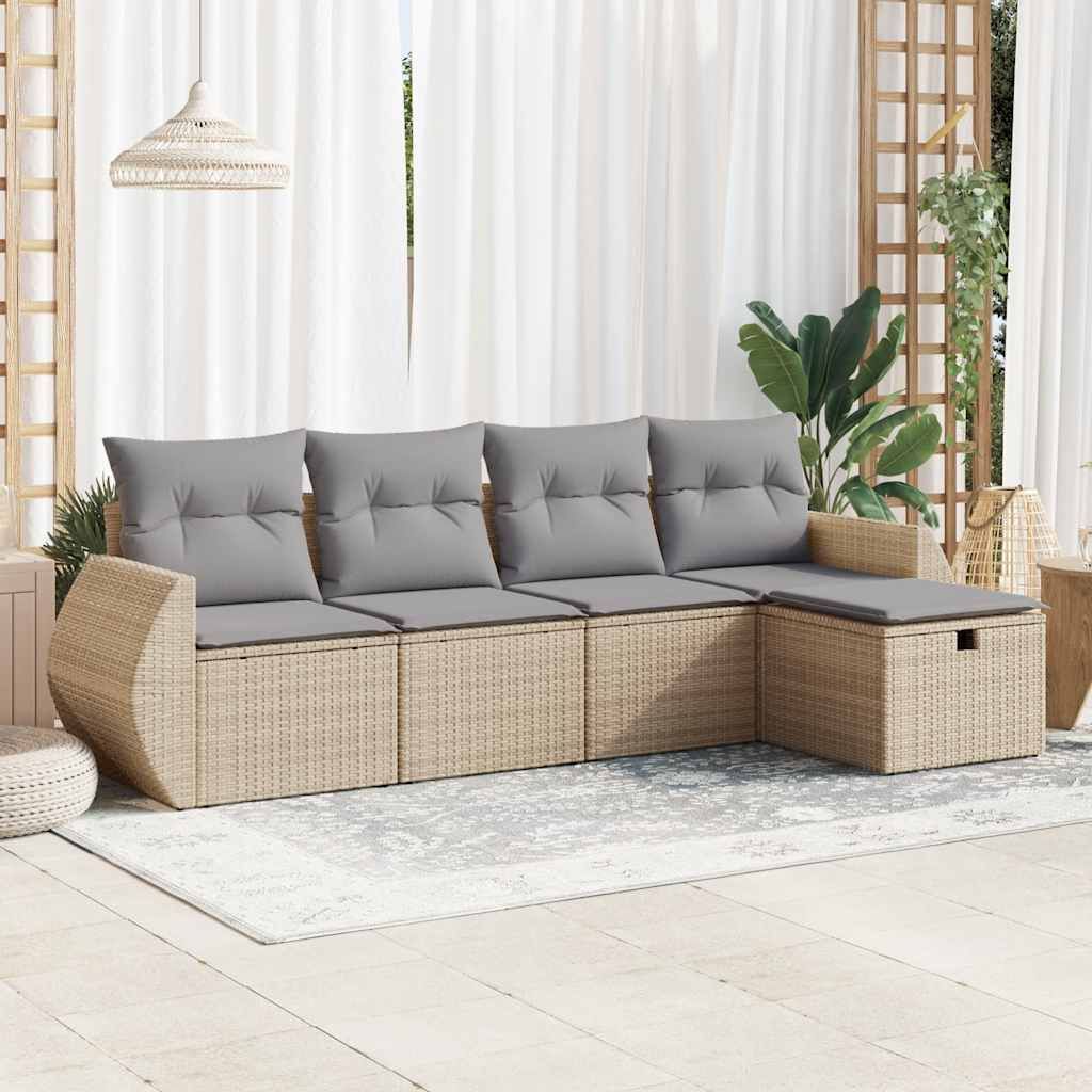Maison Exclusive - 5-tlg. Garten-Sofagarnitur mit Kissen Beige Poly Rattan