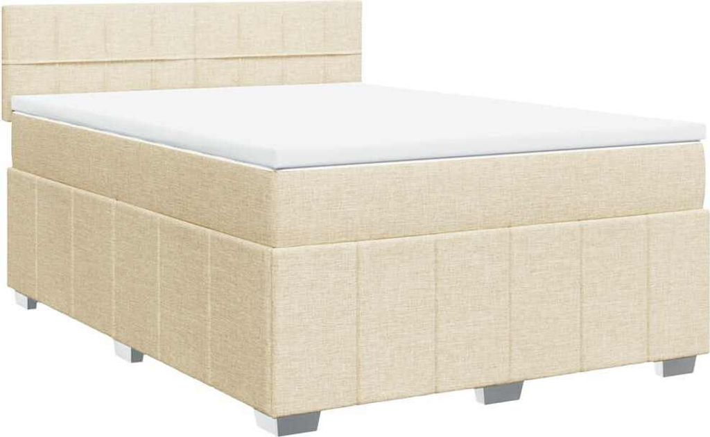 vidaXL Boxspringbett mit Matratze Creme 140x190 cm Stoff