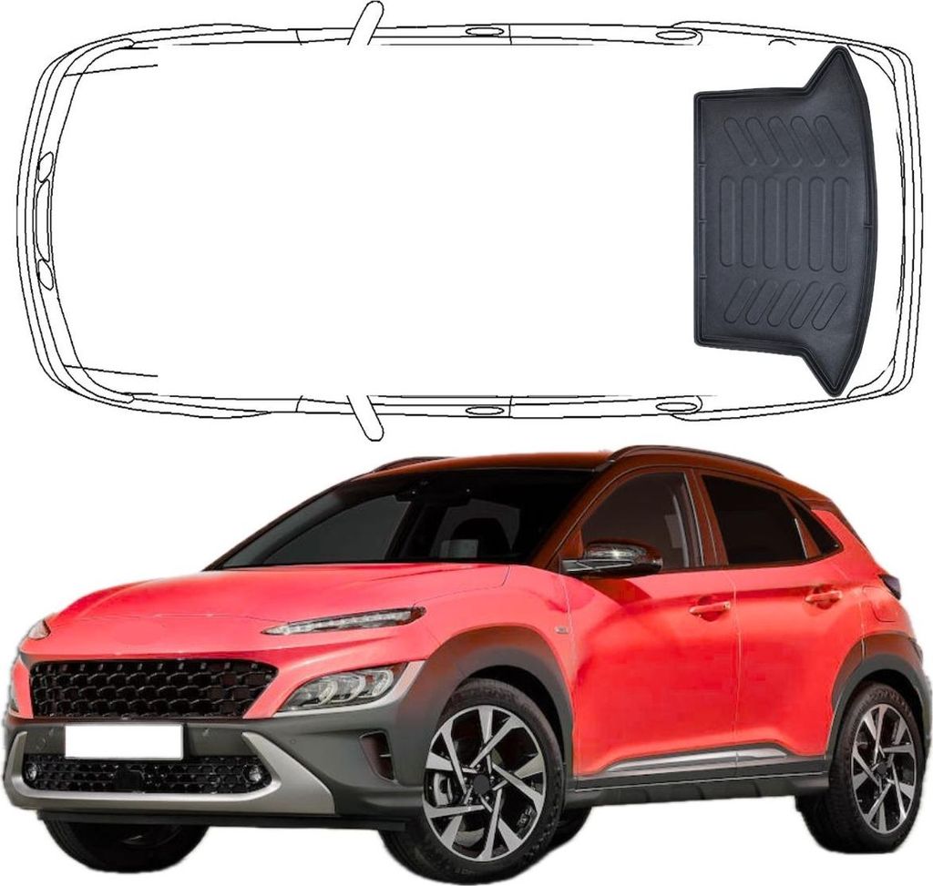 Trimak Kofferraumwanne kompatibel mit Hyundai Kona 1.Gen Benzin 2017 - 2022 Zwei Ausbuchtung