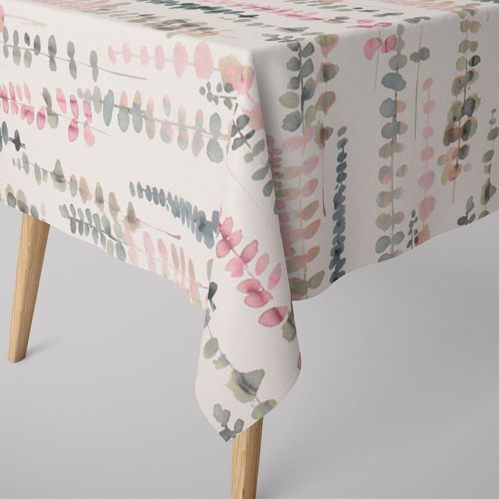 SCHÖNER LEBEN. Tischdecke Ranken Blätter Aquarell weiß grün rosa Größe 130x220cm
