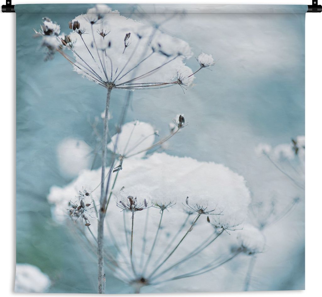 MuchoWow Wandteppich Wandbehang Schnee - Blumen - Winter - Zweige 60x60 cm Tapisserie Dekoration Wandtuch - Dekorationen - Wand Decke