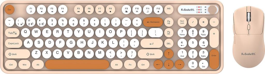 Kabellose Tastatur und Maus Combo 98 Tasten Wiederaufladbar 2.4G+BT Modus für Computer/Laptop Milchtee