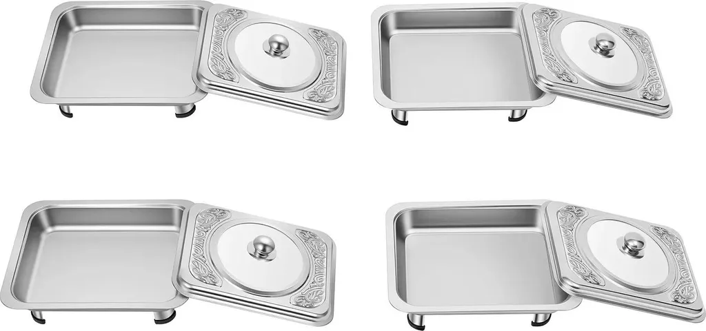 Chauffe-plat Buffet Rectangulaire en Inox avec Couvercle - Pack de 4