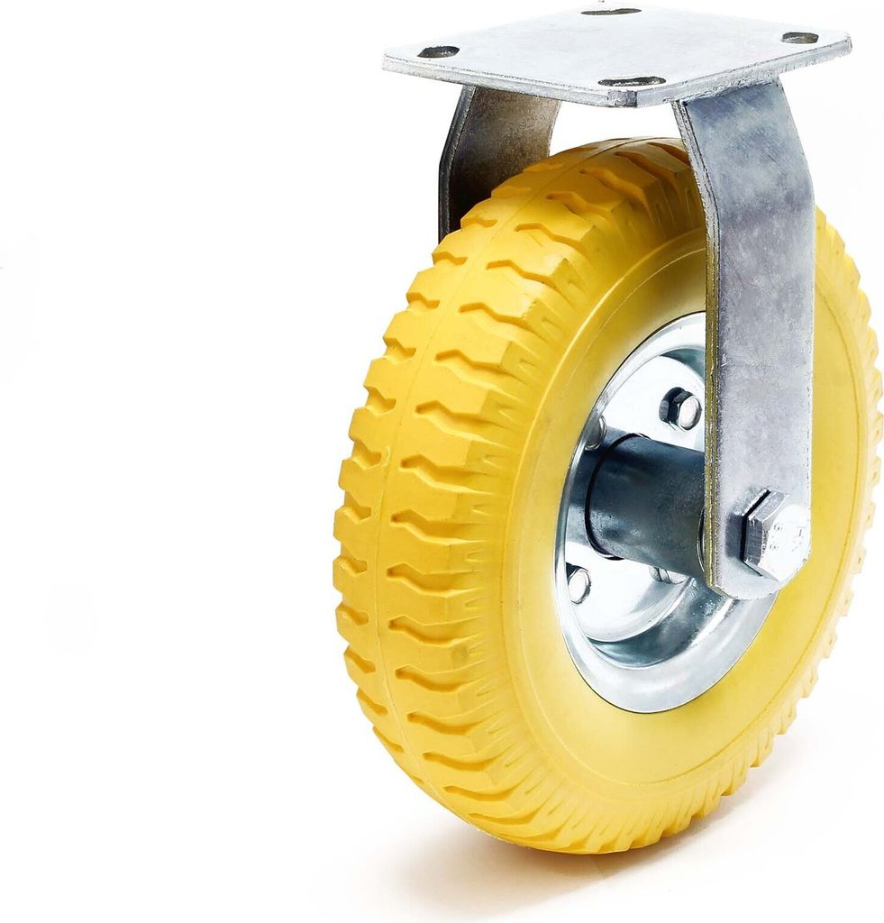 Wiltec Bockrolle Ø215mm Transportrolle 58mm breit bis max. 100kg gelb aus Vollmaterial mit fixierter Halterung pannensicher, leiser Lauf