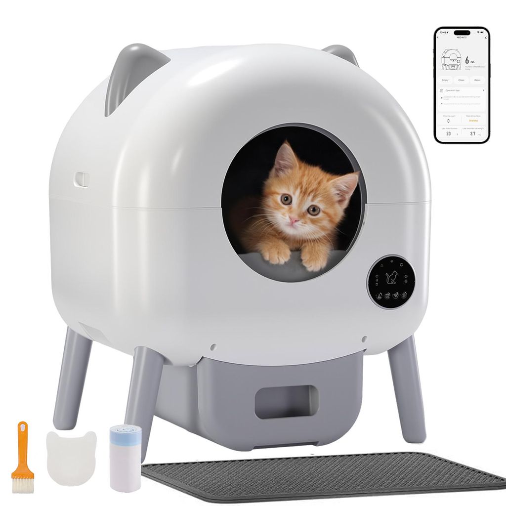 GTPLAYER Katzenklo Selbstreinigend, 66L Automatisches Katzenklo Mit App-Steuerung & Infrarotsensor, Anti-Einklemmung, Elektrisches Katzenkloes Weiß