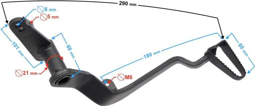 Fußbremshebel FR 2 Modell aus Stahl, Schwarz, Gesamtlänge 290 mm, Hülsen-Innendurchmesser 17 mm