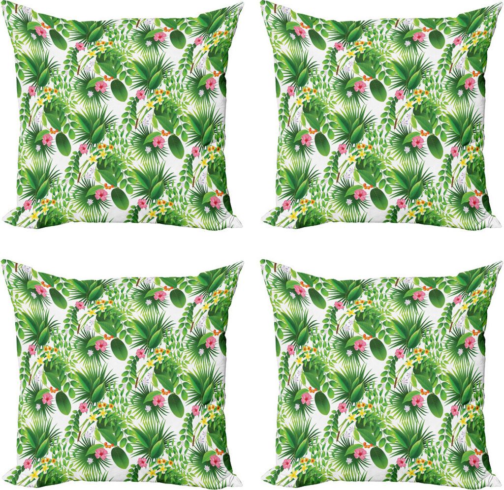 ABAKUHAUS Urwald Kissenbezug Set (4 Stück), Tropisches Paradies Natur, Moderner Doppelseitiger Digitaldruck, 45 cm x 45 cm, Mehrfarbig