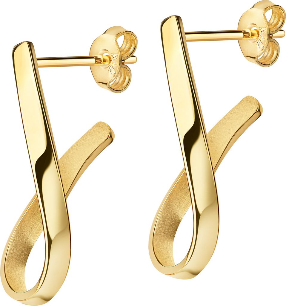 Steck-Creolen vergoldet aus Sterling-Silber 925 im eleganten gedrehten Design-getwistet für Damen vergoldete Kreole